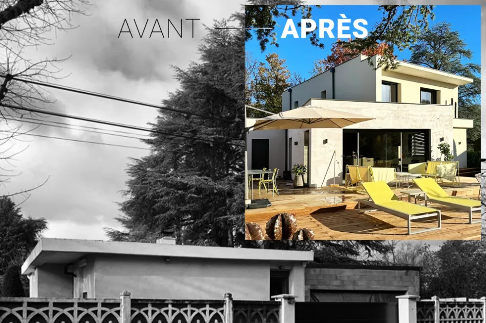 Réhabilitation complète d'une maison ancienne, passoire thermique, en maison contemporaine à Charbonnières-les-Bains